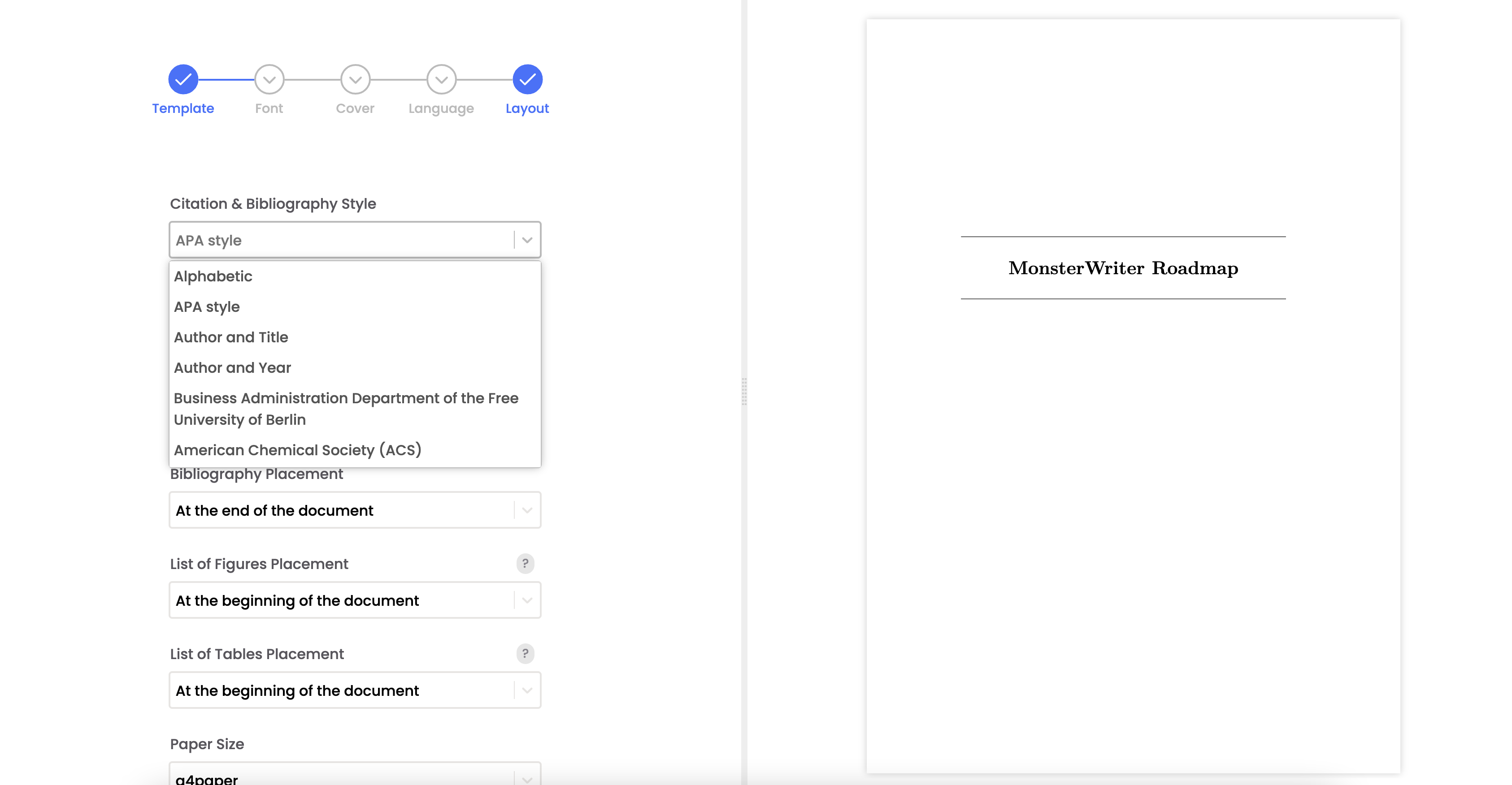 A screenshot showing the PDF export dialog and the option to choose from more citation styles.