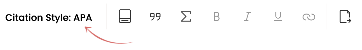 A screenshot showing the button how to change the citation style. It is the first button in the upper toolbar